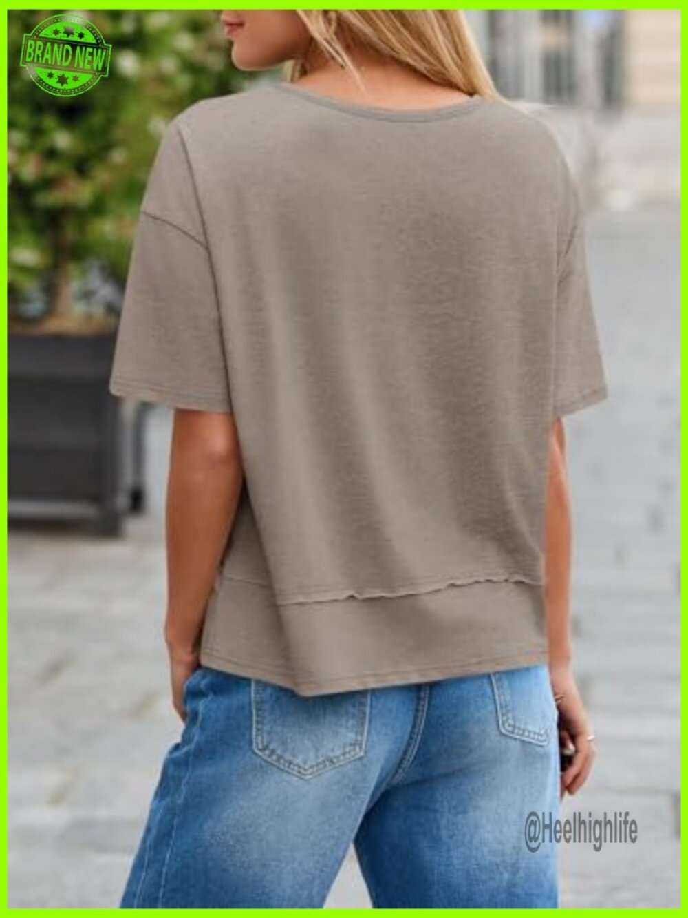 V Neck Short Sleeve Flowy Tunic Tee | Soft Stretchy | Loose Fit Basics - Picture 5 of 7